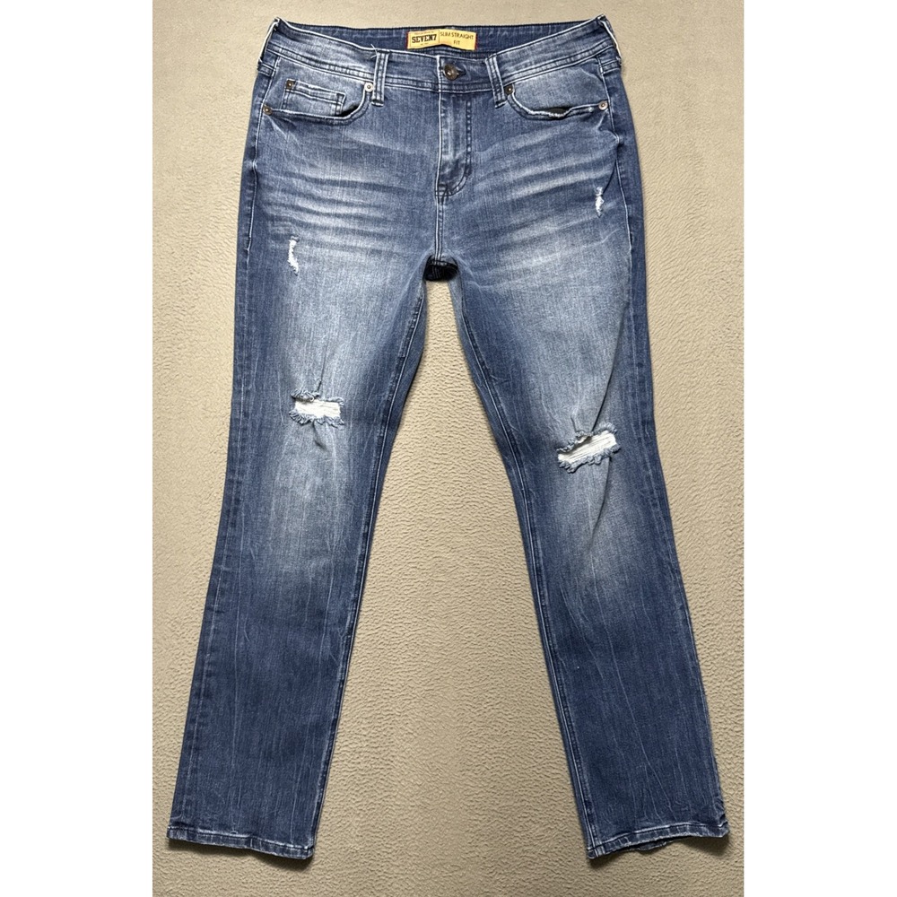 Seven7 Jeans Mens 34x 32‎ (34x30) Straight Grunge Distressed Ripped Faded Denim